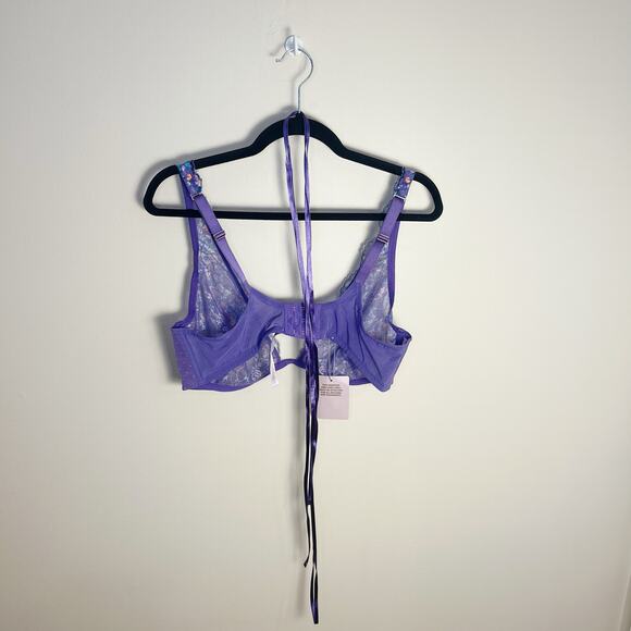 Savage x Fenty Floral Unlined Lace Bra Size 38DD New Purple - Picture 6 of 9